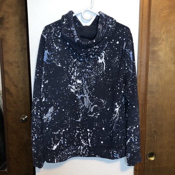 Abercrombie & Fitch Mens Large Blue White Paint Splatter Pullover Hoodie Art Y2K - Picture 4 of 15